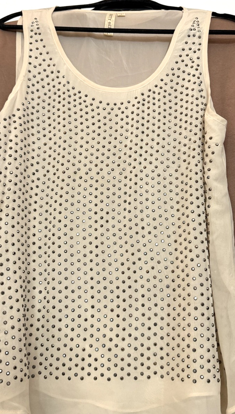 Pretty Rebel Womens Sheer Beige Lined Tank Top w Grommets /Embellishments Chic L